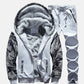 Men Fleeced Color Block Hooded Hoodie Sweatshirt Pants Set