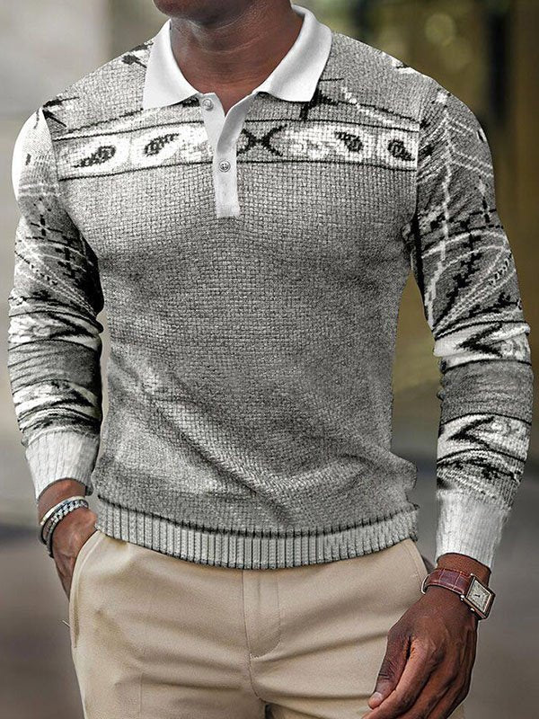 Men's Business Polo Shirt Vintage Long Sleeve Warm Polo Shirt