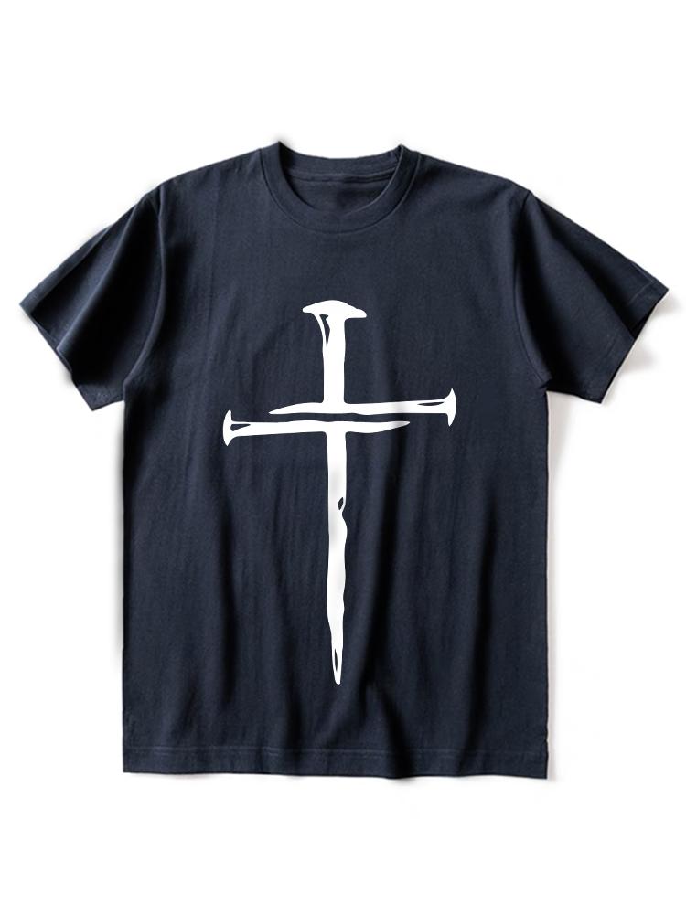 Men's Cross Print Jesus Christian Casual T-shirt