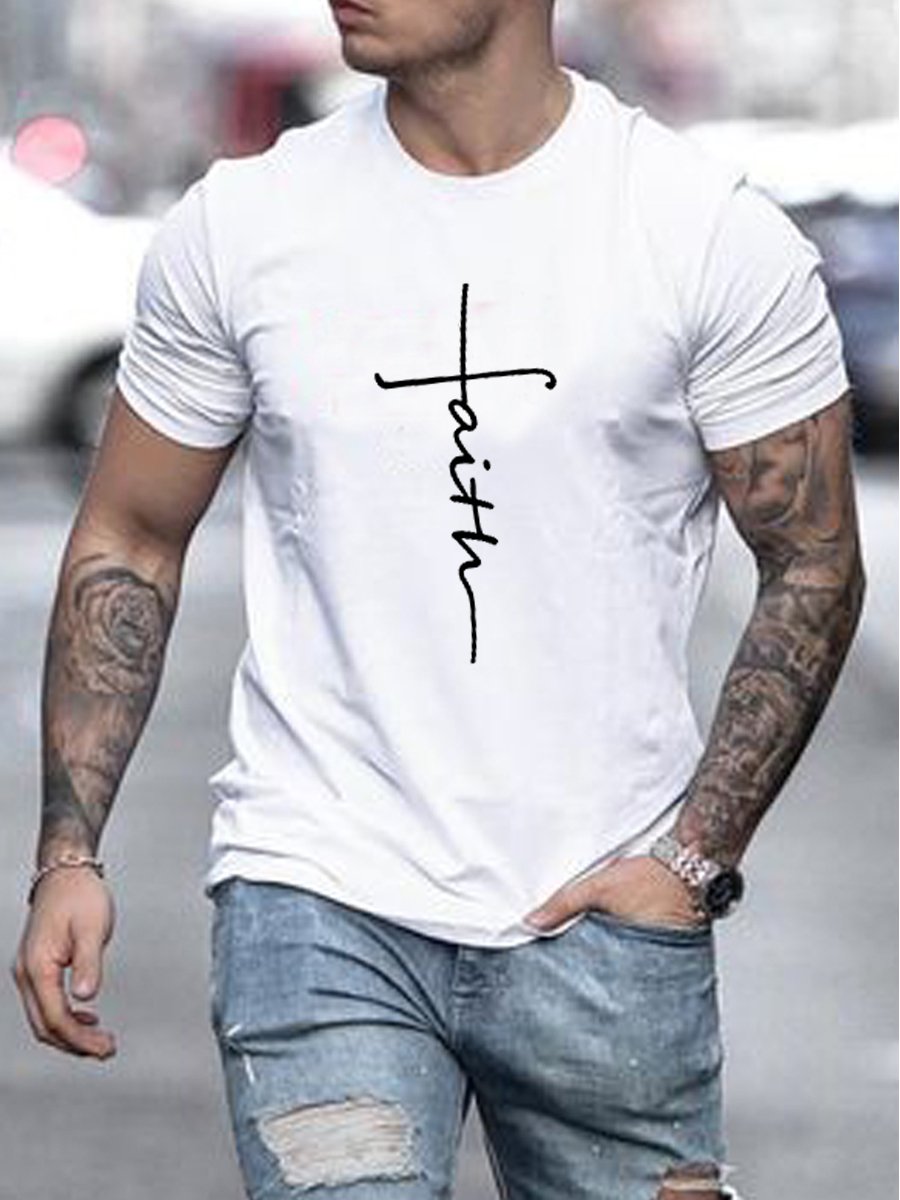 Trendy Short Sleeve Cross Print T-shirt Black T-shirt