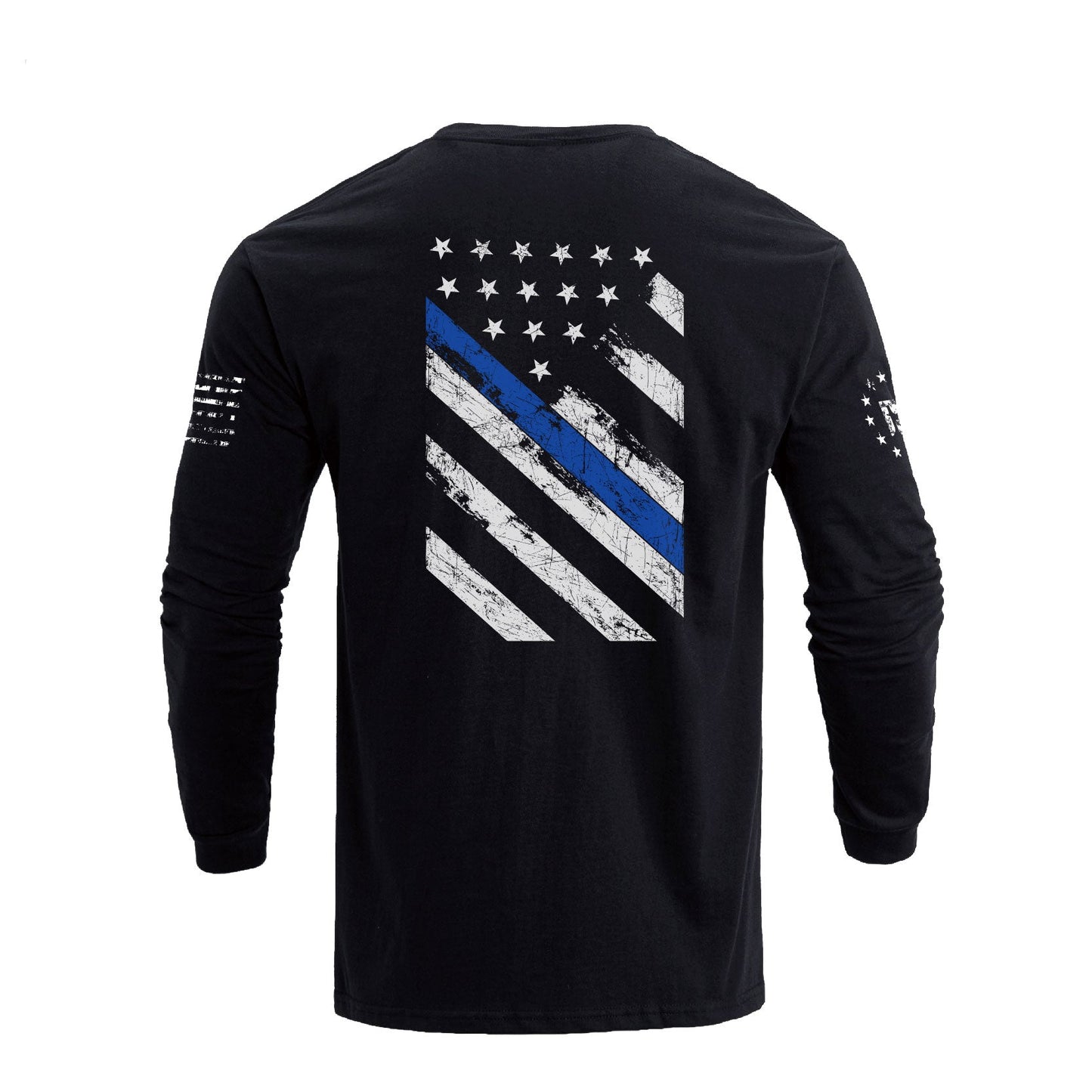 Men's 100% Cotton Blue Line American Flag Graphic Round Neck Long Sleeve T-Shirts