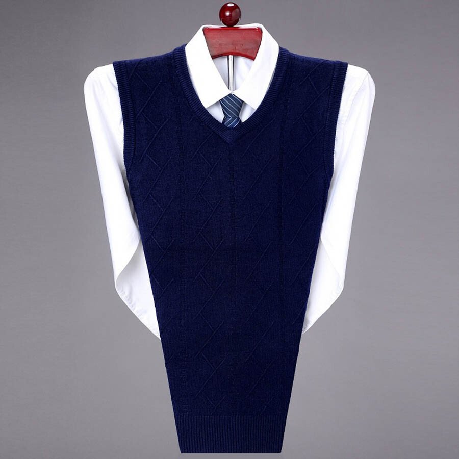 Men&#039;s Casual V-Neck Waistcoat Sweater Knit Sweater Black L