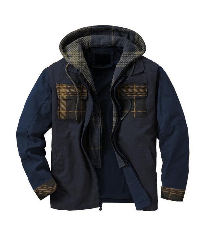 Men's plaid stitching fake two-piece long-sleeved jacket