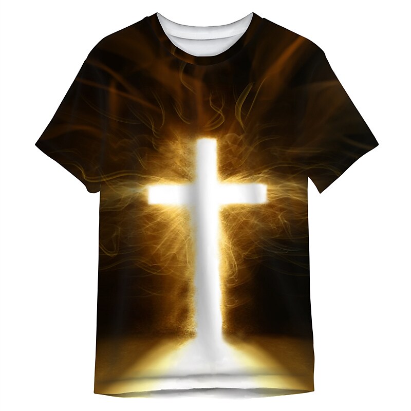 Men's T shirt 3D Print Graphic Cross Crew Neck Daily Sports Print Shor Black XXL