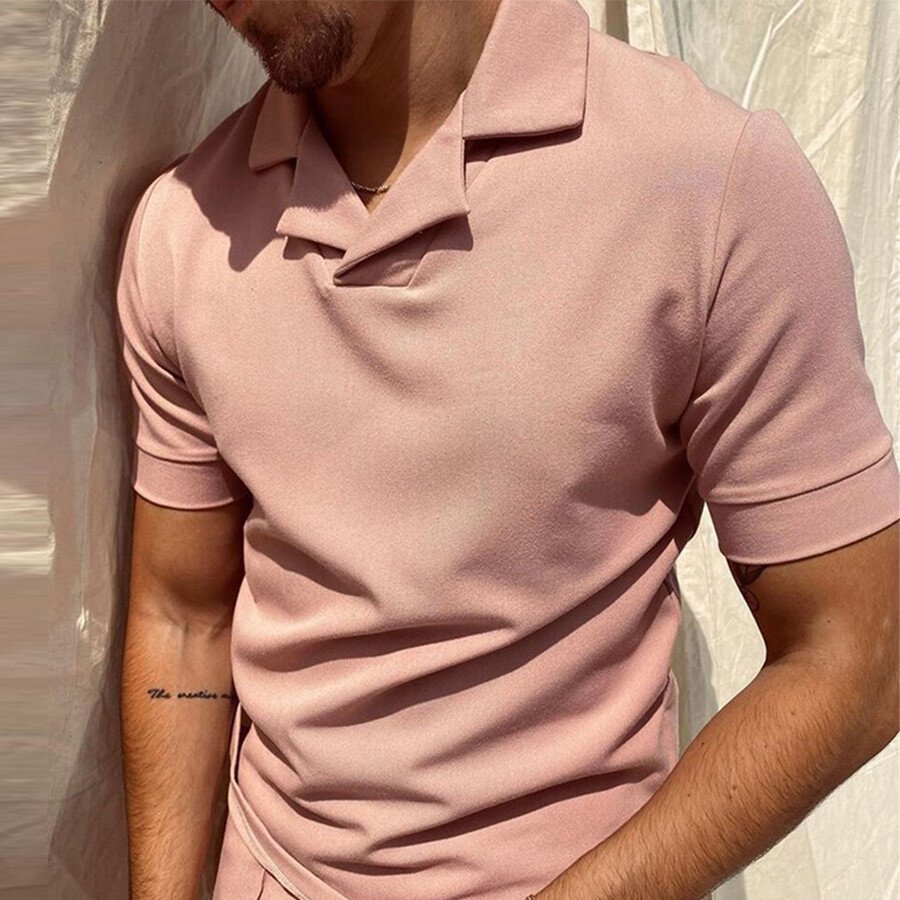 Men&#039;s Casual Short Sleeve T-Shirt POLO Shirt Pink M