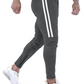 Men's Slim Stretch Waist Two-Bar Striped Print Sweatpants Light Grey XXL