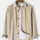Mens Corduroy Pure Color Lapel Basics Dropped Shoulder Shirts