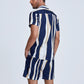 Mens Holiday Striped Chest Pocket Lapel Short Sleeve Drawstring Shorts Two Pieces Outfits