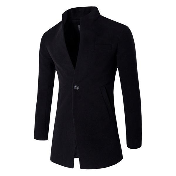 One Button Stand Collar Slim Fit Wool Coat