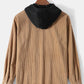 Mens Corduroy Two Tone Patchwork Preppy Drawstring Hooded Shirts
