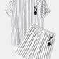 Mens Stripe K Poker Print Raglan Sleeve Casual Two Pieces Outfits