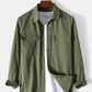 Mens 100% Cotton Double Flap Pocket Solid Casual Long Sleeve Shirts
