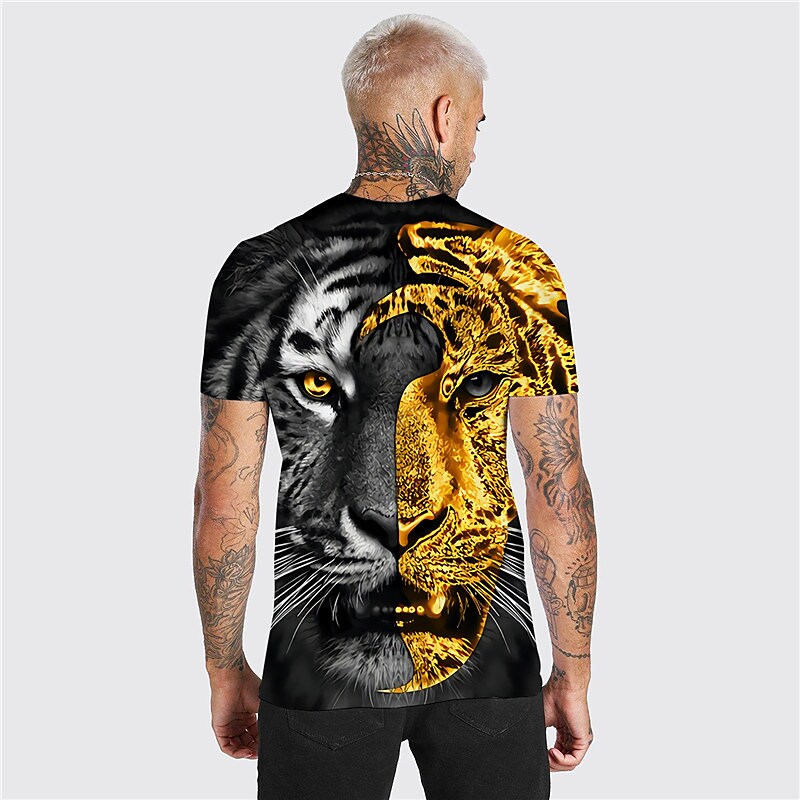 Men's Unisex T shirt 3D Print Graphic Prints Tiger Crew Neck Daily Hol Black M