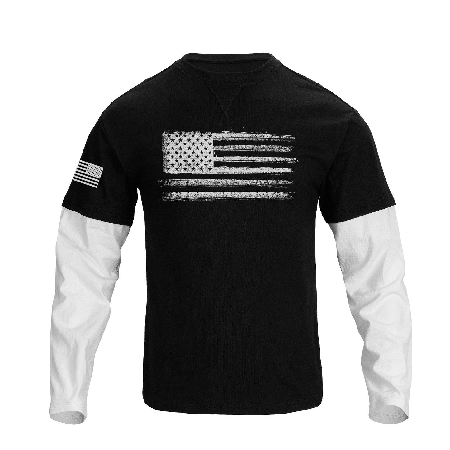 Men's 100% Cotton American Flag False two-pieces Long Sleeve T-shirts