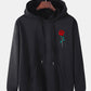 Mens Rose Print Kangaroo Pocket Cotton Casual Drawstring Overhead Hoodies