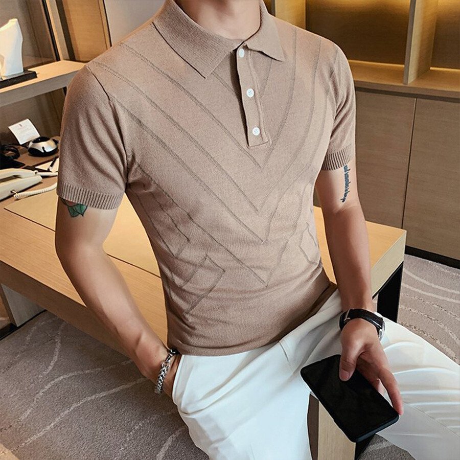 Men&#039;s Solid Color Short-Sleeved Sweater T-Shirt White S