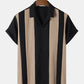 Mens Colorblock Stitching Knitted Revere Collar Short Sleeve Shirt