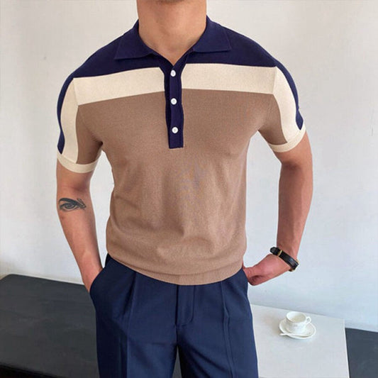 Men&#039;s Colorblock Short Sleeve Knit T-Shirt Khaki S