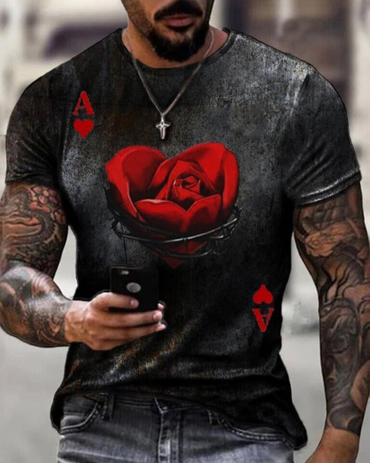 Street Gradient Rose Heart-shaped Short-sleeved Men's T-shirt