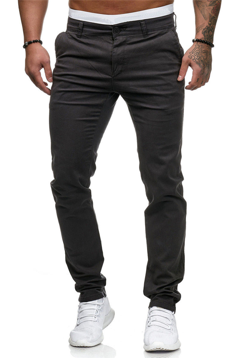 Men's casual slim solid color trousers