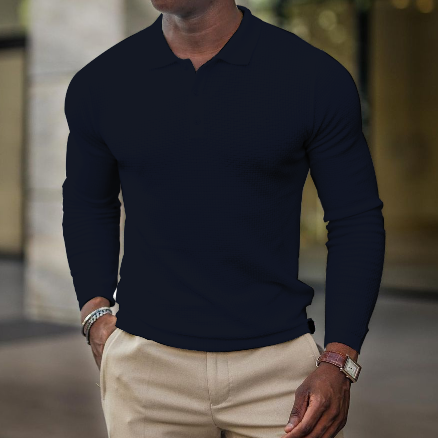 Men's Casual Solid Color Long-sleeved Polo Shirt