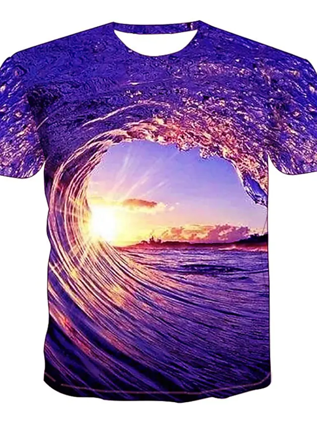 Men's 3D Abstract Print T-Shirt Light Purple M