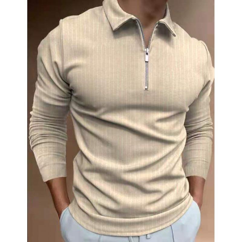 Mens Zip Striped Long Sleeve POLO Shirt