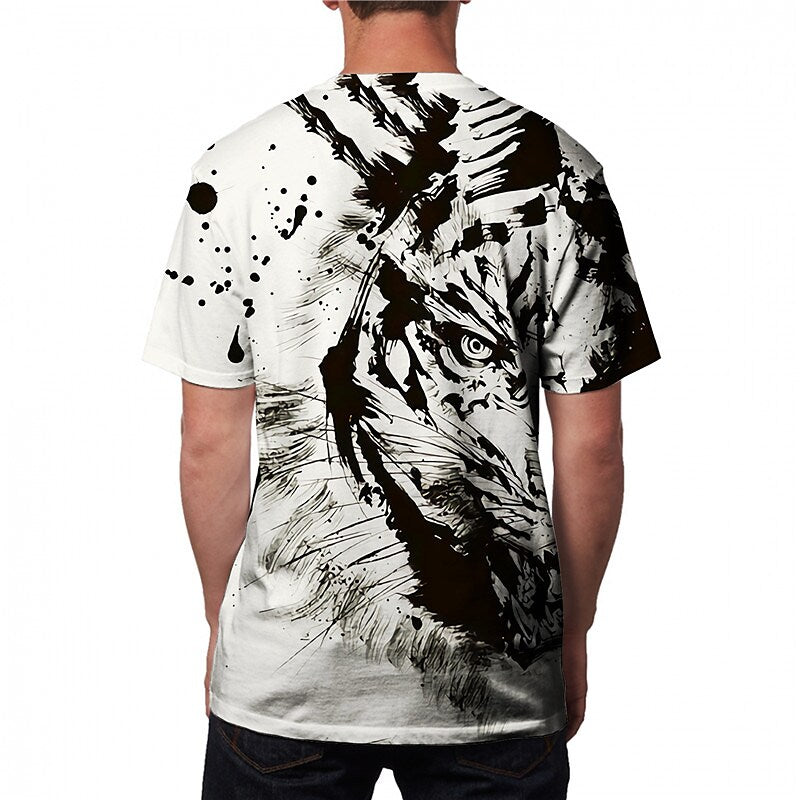 Men's Unisex T shirt 3D Print Graphic Prints Tiger Crew Neck Daily Hol Gray M