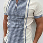Houndstooth contrast short-sleeved polo shirt
