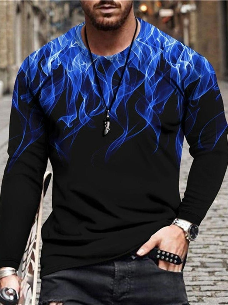 Men's 3D Print Pattern Crew Neck Long Sleeve Top