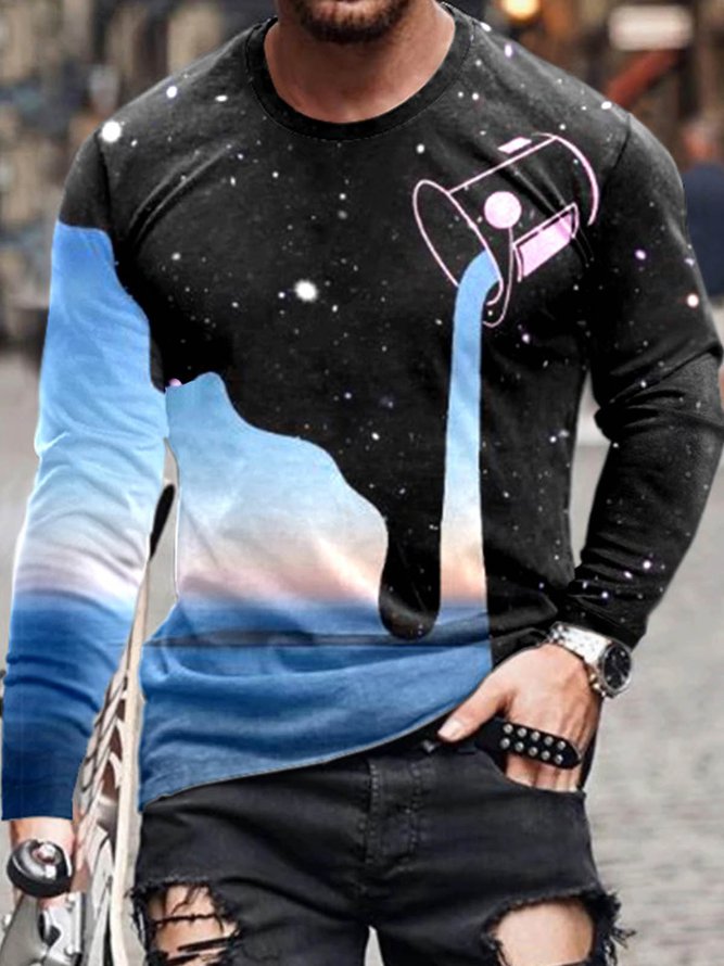 Men's Water Pattern Long Sleeve Tee As Picture L