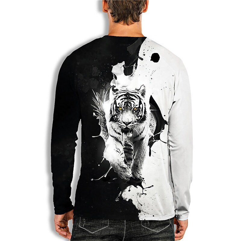 Men's Unisex T shirt 3D Print Graphic Prints Tiger Crew Neck Daily Hol Gray M