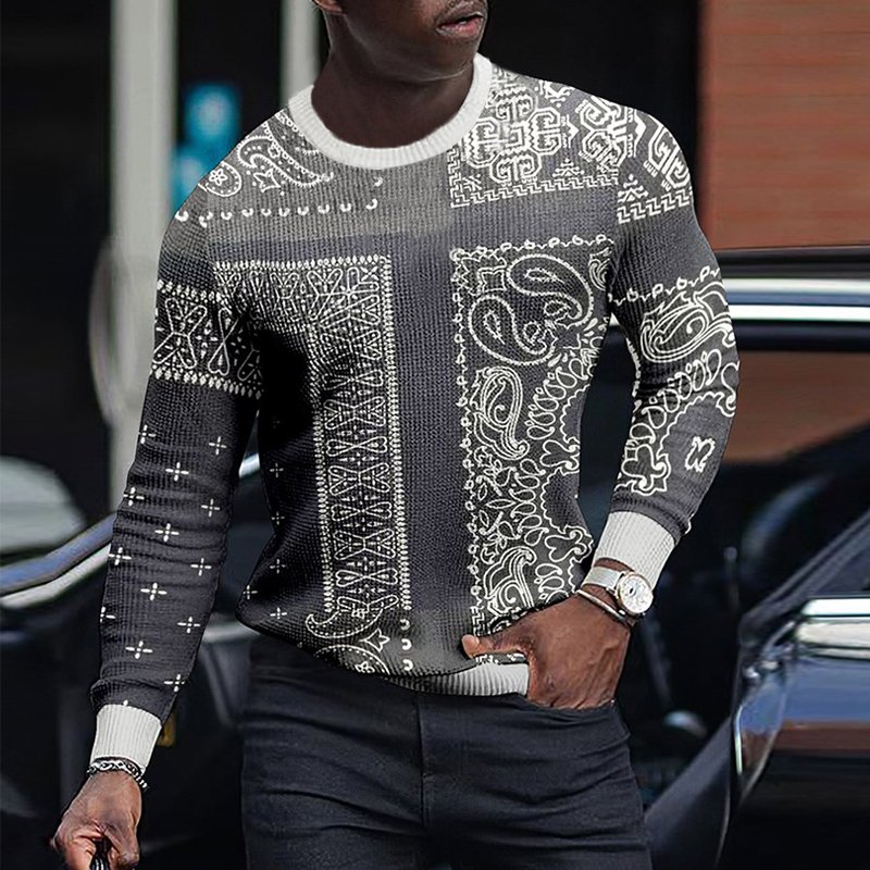 LONG SLEEVE FASHION CONTRAST COLOR ROUND NECK MEN'S TOP