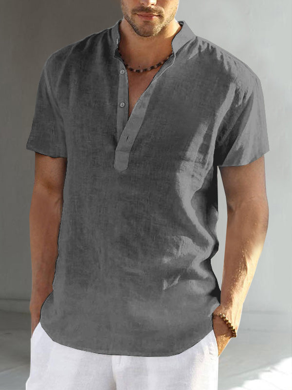 Pre-sale cotton linen men's short sleeve casual shirt