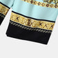 Mens Luxury Baroque Print Short Sleeve Drawstring Two Piece Outfits