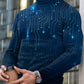 Men's Casual Blue Printed Turtleneck Long Sleeve
