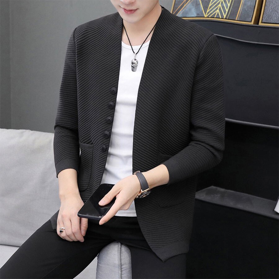 Men&#039;s Casual Knitted Cardigan Top Black XL