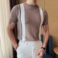 Men&#039;s Casual Striped Colorblock Short Sleeve Knit T-Shirt White 3XL