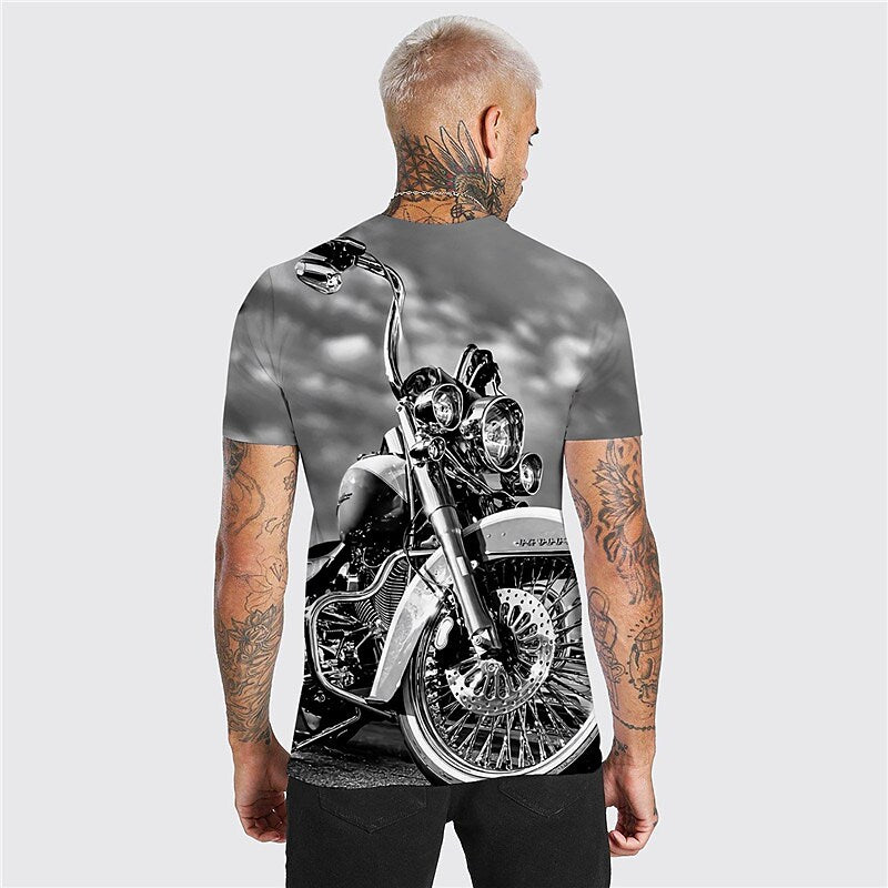 Men's Unisex T shirt 3D Print Graphic Prints Motorcycle Crew Neck Stre Gray XXL