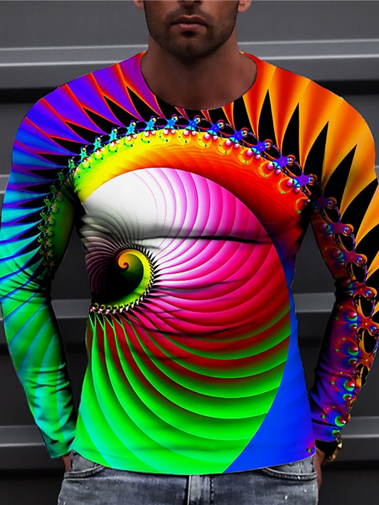 Men's 3D Abstract Print T-Shirt Rainbow S