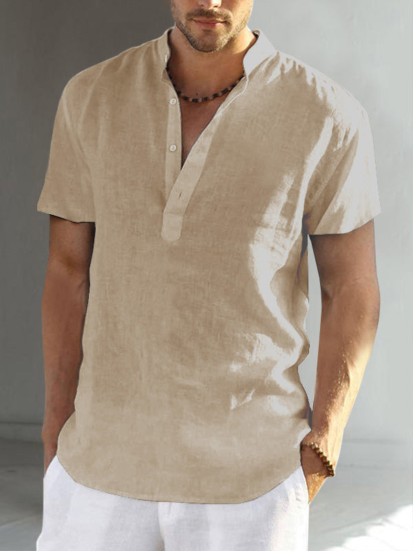 Pre-sale cotton linen men's short sleeve casual shirt