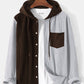 Mens Corduroy Two Tone Patchwork Preppy Drawstring Hooded Shirts