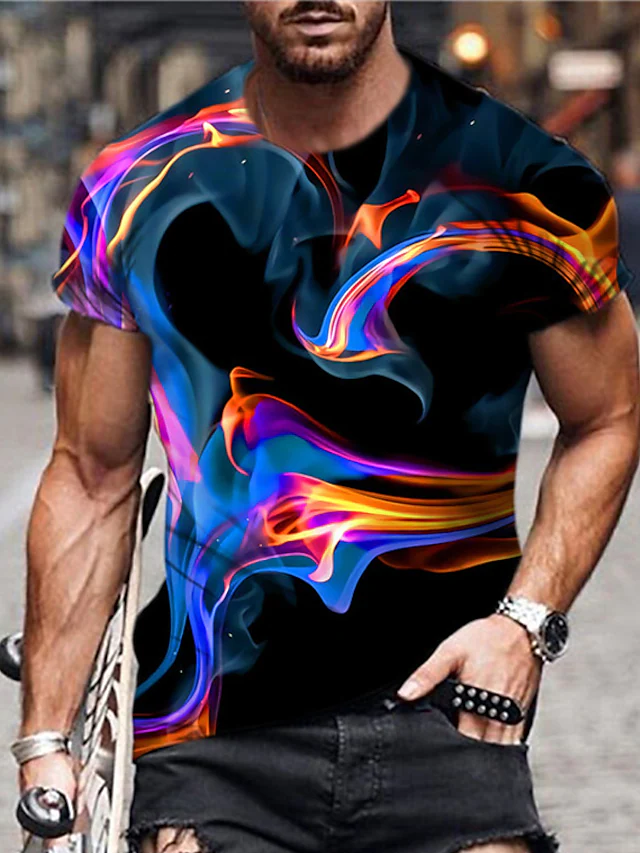 Men's 3D Abstract Print T-Shirt Black S