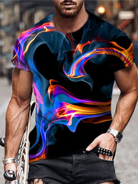 Men's 3D Abstract Print T-Shirt Black S