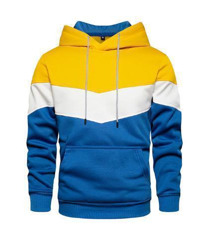 Men's loose color matching casual sports hooded sweatshirt