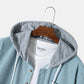 Mens Solid Color Corduroy Long Sleeve Contrast Drawstring Hooded Shirts