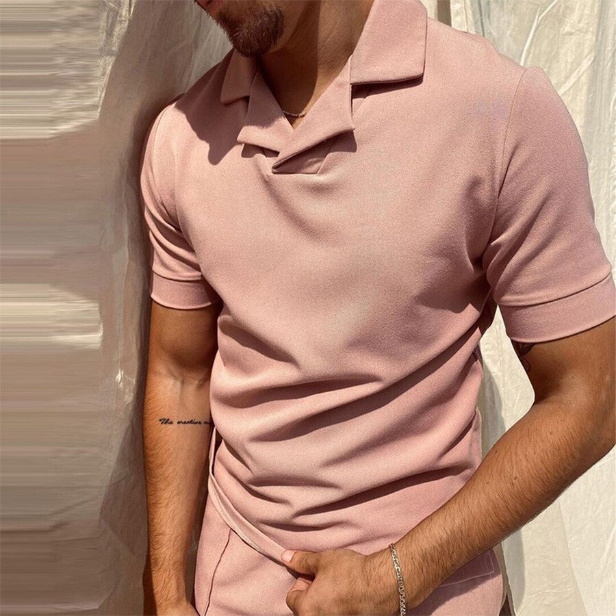 Men&#039;s Casual Short Sleeve T-Shirt POLO Shirt Pink S