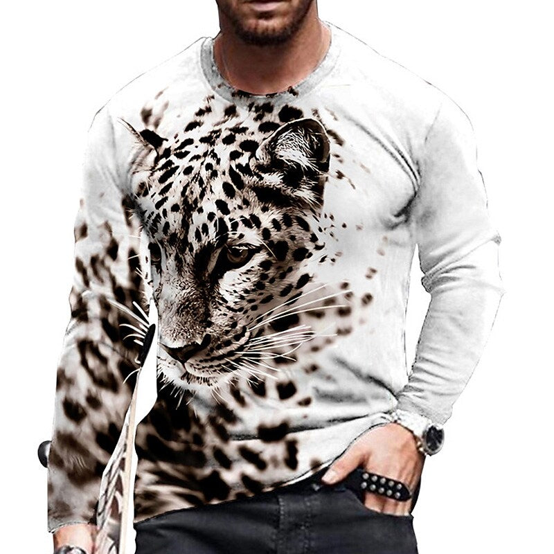 Men's Unisex T shirt 3D Print Leopard Graphic Prints Animal Crew Neck  White S