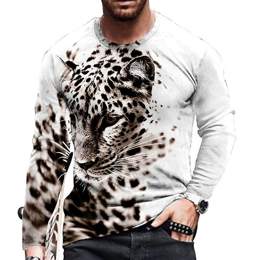 Men's Unisex T shirt 3D Print Leopard Graphic Prints Animal Crew Neck  White S