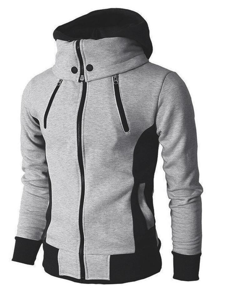 Man Casual Fleeced Hoodie Solid Coats